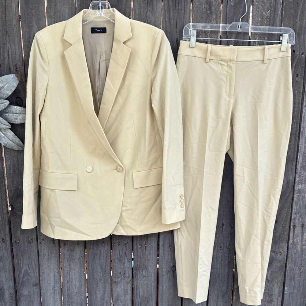 Theory Traceable Wool Suit Set Blazer Pants Ivory 96% Wool Size 00 XS